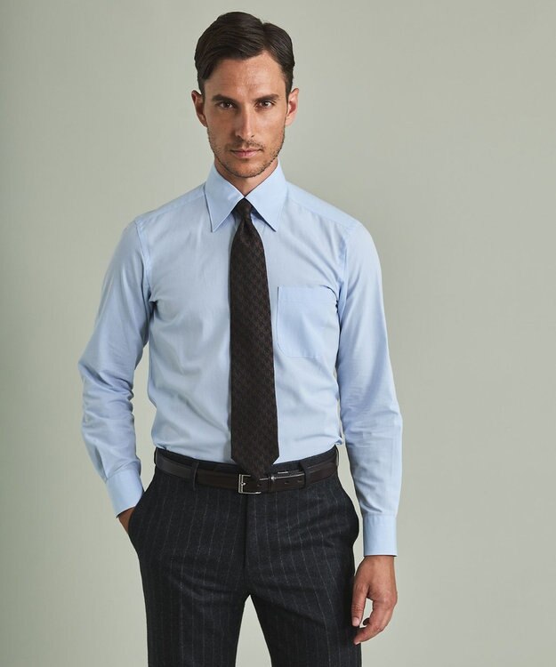 GOTAIRIKU 【形態安定】PREMIUMPLEATS_レギュラーカラー 通年ドレスシャツ サックスブルー系