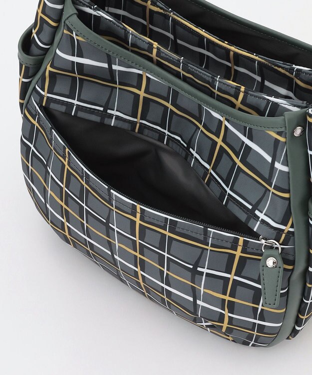 Y'SACCS ドローイングチェックショルダーバッグ グレー