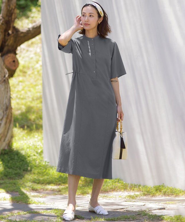 J.PRESS LADIES ソフトタフタクロス シャツ ワンピース グレー系