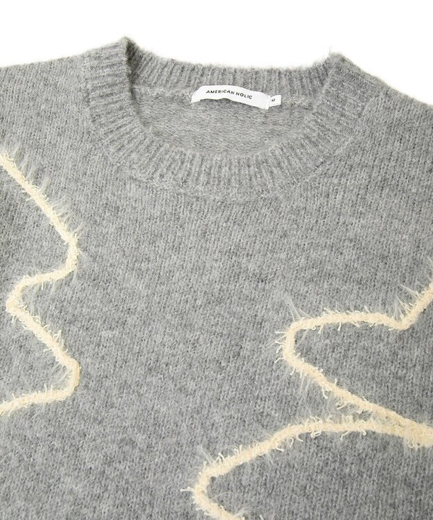 AMERICAN HOLIC ニュアンスライン柄ニットプルオーバー Gray Mixture