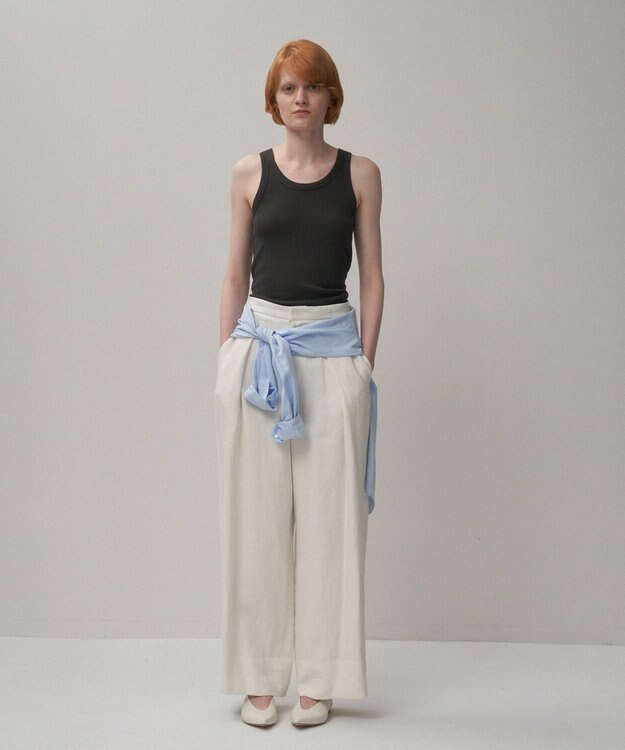 ATON LINEN TWILL | タックイージーパンツ WHITE