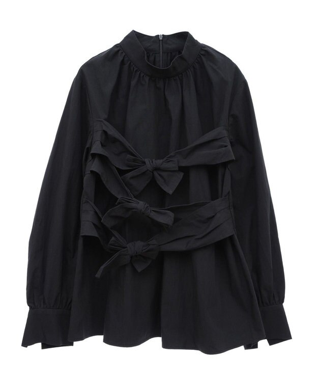 Green Parks リボンデザインハイネックブラウス Black