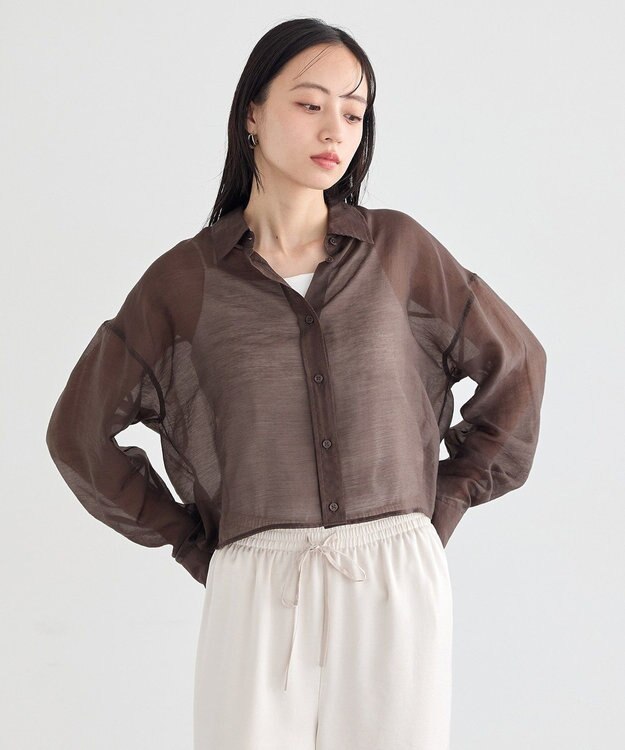 earth music&ecology 【WEB限定】シアーショートシャツ Brown