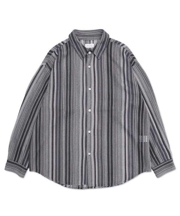 WEGO ストライプメッシュBIGシャツ（LS） グレー