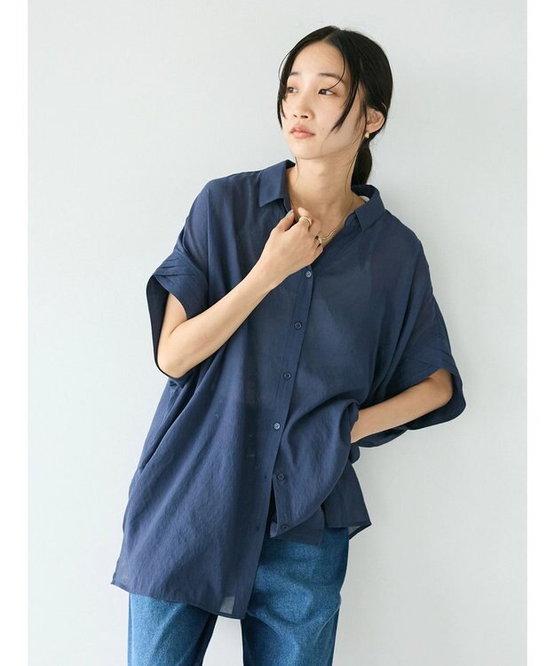CRAFT STANDARD BOUTIQUE ヴィンテージボイルミルフィーユ襟付きシャツチュニック Deep Blue