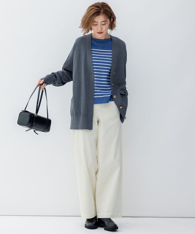 23区 【洗える】23区DENIM ベルベットストレッチ ワイドパンツ オフホワイト