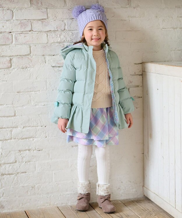 ANY KIDS 【洗濯機OK】中綿リボンコート ミント