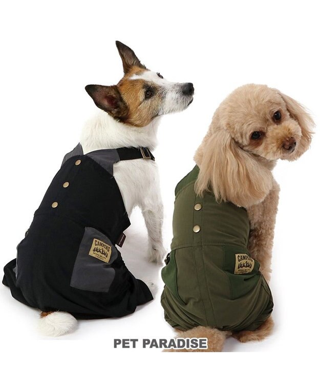PET PARADISE ペットパラダイス オーバーオール ミリタリ カーキ 【小型犬】 カーキ