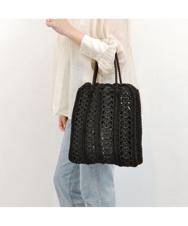UNBILLION cachecache 切り替え松葉編みトートバッグ ブラック