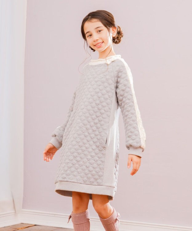 組曲 KIDS 【110-140㎝】ダイヤキルト ワンピース グレー系