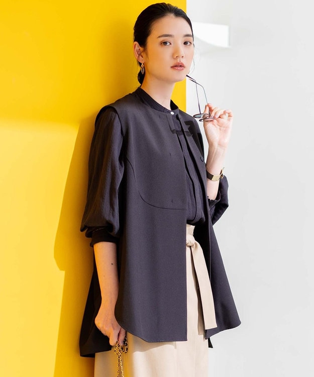 組曲 【洗える】パールポイントショートレングス ジレ ブラック系