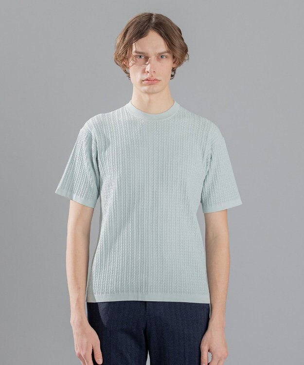 JOSEPH HOMME ドライコットンリンクス　半袖ニット スカイブルー系