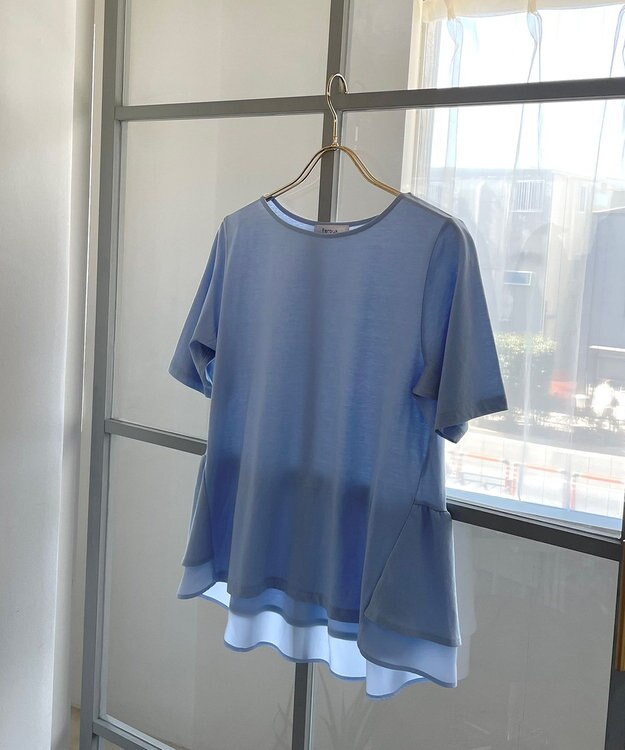 Feroux 【UVケア】バックペプラムチュニック Tシャツ スカイブルー系