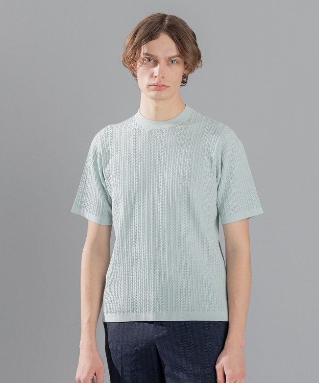 JOSEPH HOMME ドライコットンリンクス　半袖ニット スカイブルー系