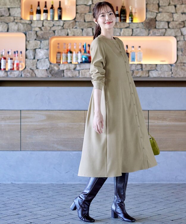 Tiaclasse 【洗える】ベルト付きスキッパーシャツワンピース ベージュ