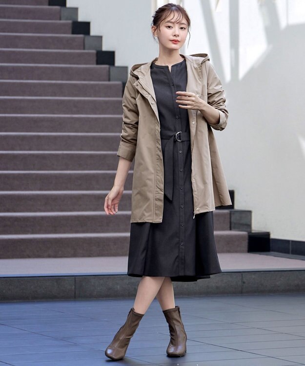 Tiaclasse 【洗える】ベルト付きスキッパーシャツワンピース チャコールグレー