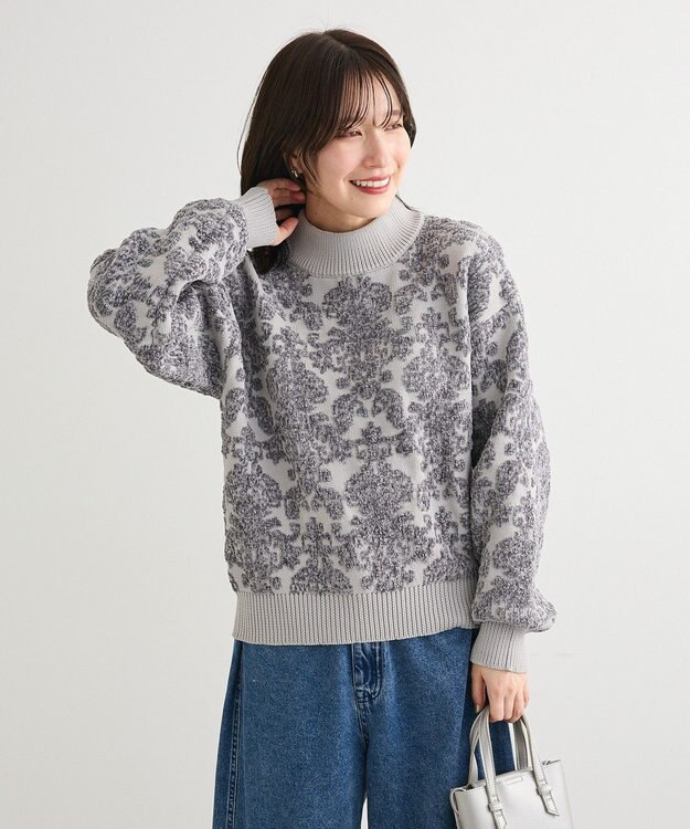 Green Parks ・ｓｗｉｎｇ　ｂｙ　アラベスクジャカードニット Gray