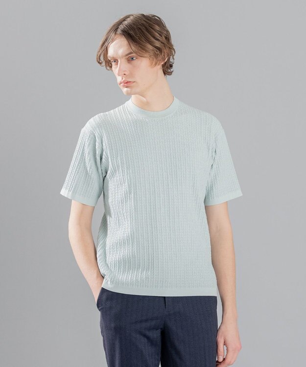 JOSEPH HOMME ドライコットンリンクス　半袖ニット スカイブルー系