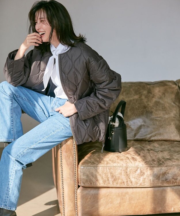 23区 L 【洗える】中綿キルティング ショート ブルゾン スレートグレー