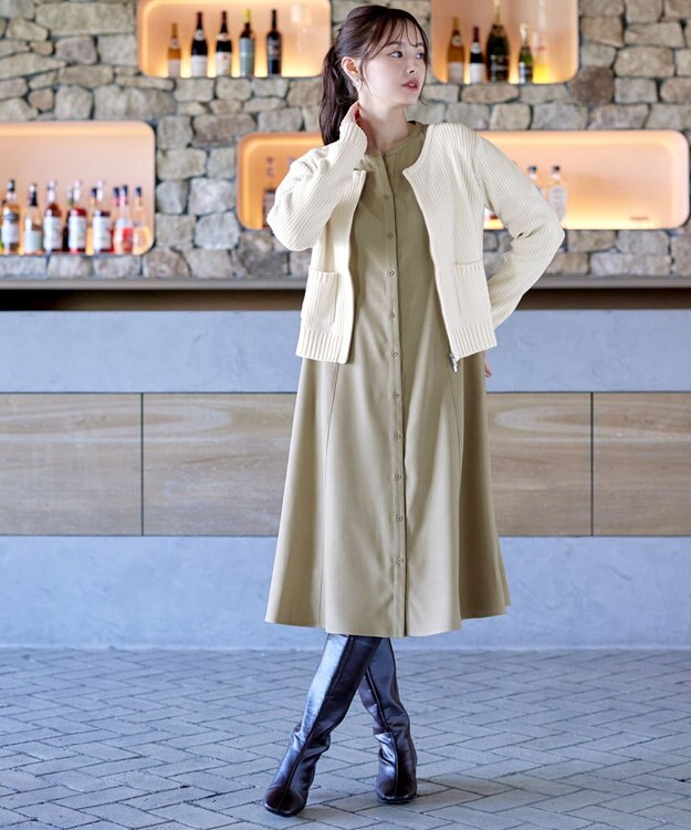 Tiaclasse 【洗える】ベルト付きスキッパーシャツワンピース ベージュ