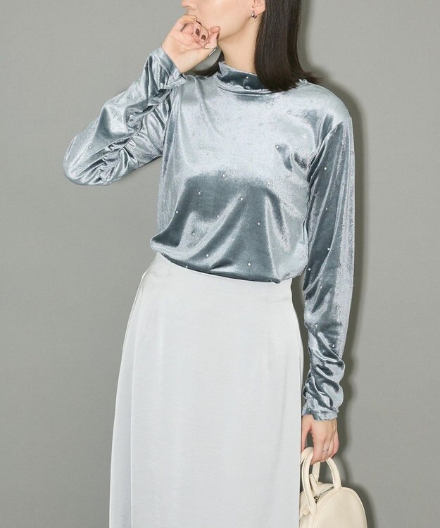 Green Parks ラインストーンハイネックトップス Blue