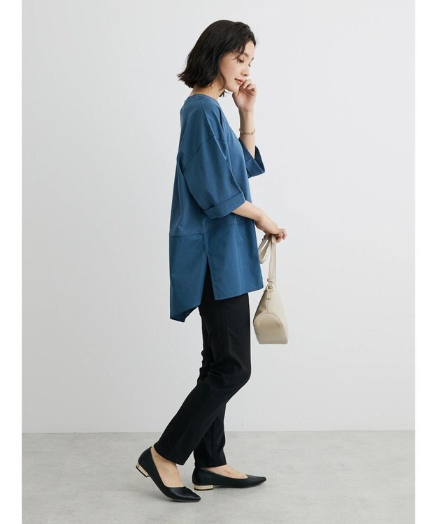 Green Parks ５分袖ドッキングバックスリットチュニック Blue