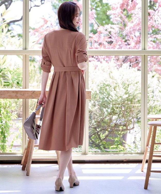 Tiaclasse 【洗える】ベルト付きスキッパーシャツワンピース ピンク