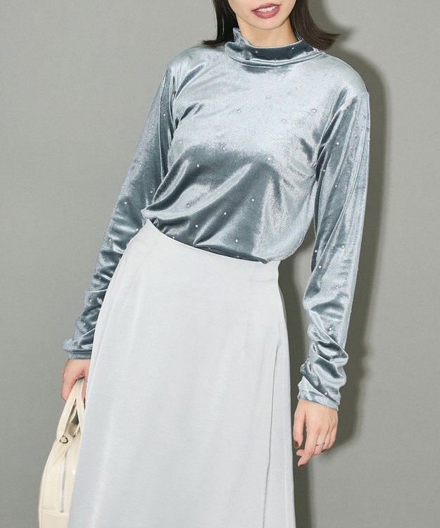 Green Parks ラインストーンハイネックトップス Blue