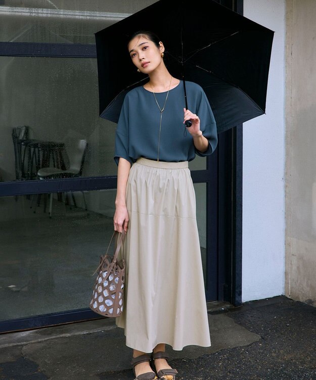 23区 L 【吸水速乾/UVカット/接触冷感】ストレッチジョーゼット ランタンスリーブ カットソー ダークグリーン系