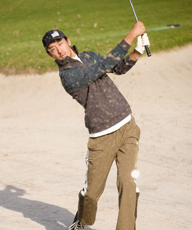 PW CIRCULUS 今が旬トップス！【ドライな肌触り / UV遮蔽率98.9% UVカット / ストレッチ】【MEN】ワッフルハーフジップトップス  ゴルフ カーキ系