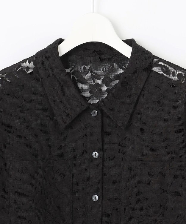 Feroux 【洗える】フラワーレース シャツ ブラック系