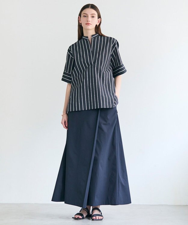 BEIGE， QUARTZ / 異素材コンビ ストライプシャツ Black St.