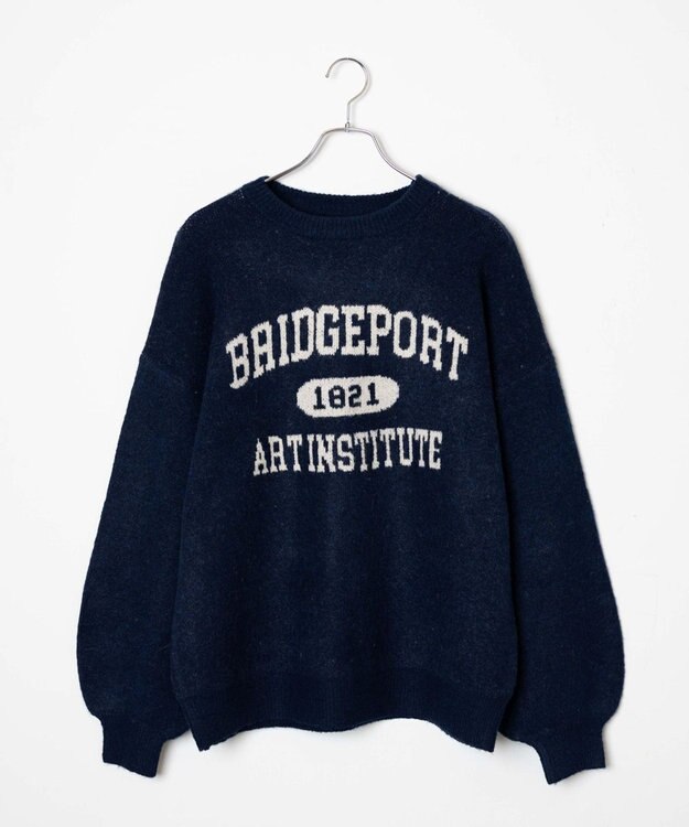 WEGO フラッフィーロゴジャガードニットプルオーバー ネイビー