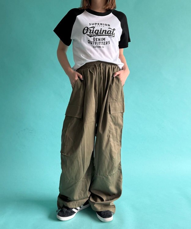 WEGO 【ウエストゴム】イージーカーゴパンツ カーキ