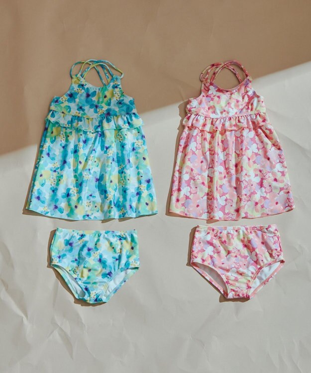 ANY KIDS 水彩タッチ花柄プリント セパレート水着 ピンク系5