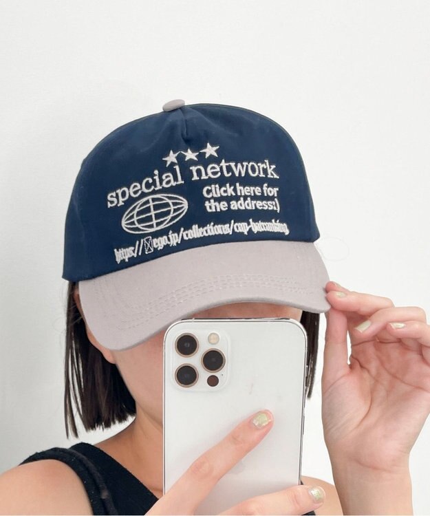 WEGO ロゴ刺繍バイカラーキャップ ネイビー