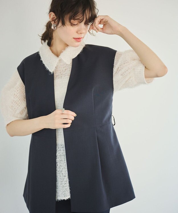 #Newans 【洗濯機可能/ストレッチ】ペプラムジレ ネイビー