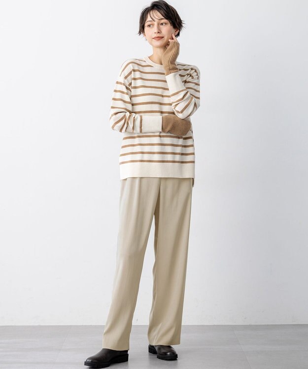 23区 S 【見上愛さん着用/Oggi・STORY掲載】ピュアカシミヤ クルーネック ニット オフ×キャメル