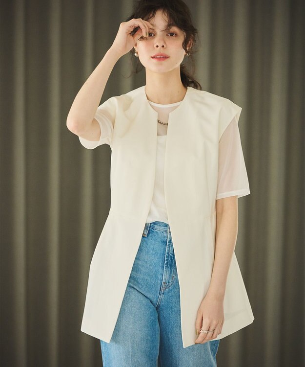 #Newans 【洗濯機可能/ストレッチ】ペプラムジレ ホワイト