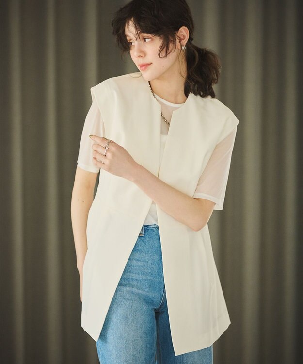 #Newans 【洗濯機可能/ストレッチ】ペプラムジレ ホワイト