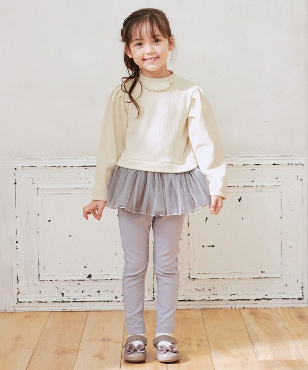 ANY KIDS パール付きペプラムトレーナー エクリュ