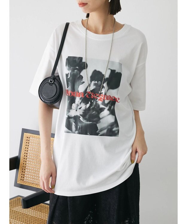 Green Parks レトロフラワーロゴ入りプリントＴシャツ Off White