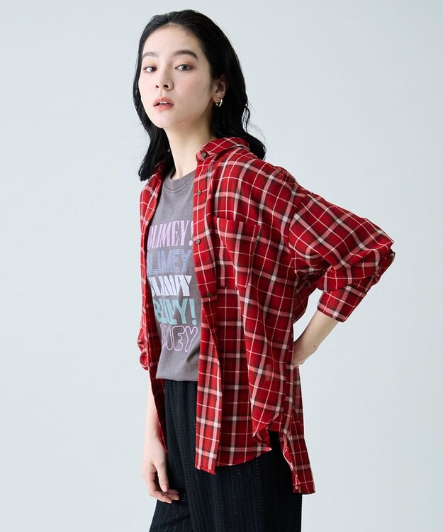 ANY シアーチェックシャツ レッド系