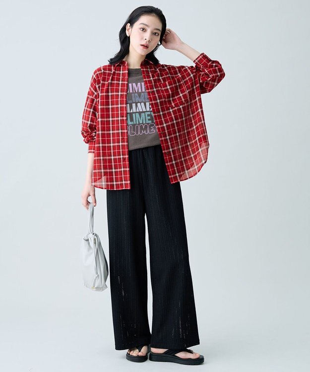 ANY シアーチェックシャツ レッド系