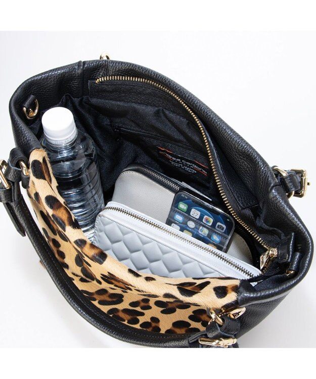 INTER-CHAUSSURES 【ANDREA CARDONE】レザーハンドルレオパード柄ハンドバッグ マルチコンビ