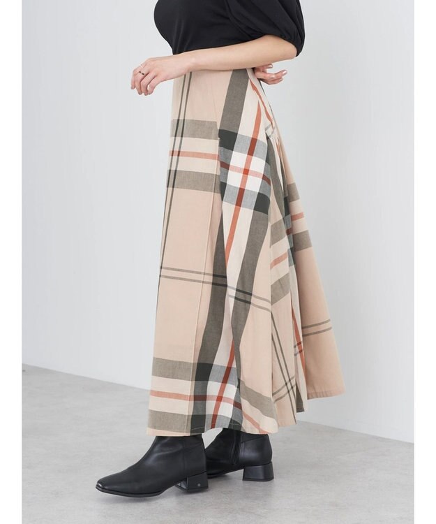 earth music&ecology ＢＩＧチェックフレアスカート Beige