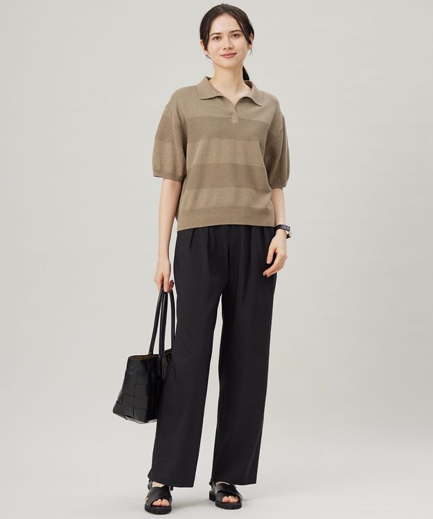 自由区 【洗える】ペーパーブレンドスキッパーポロ ニット シナモン