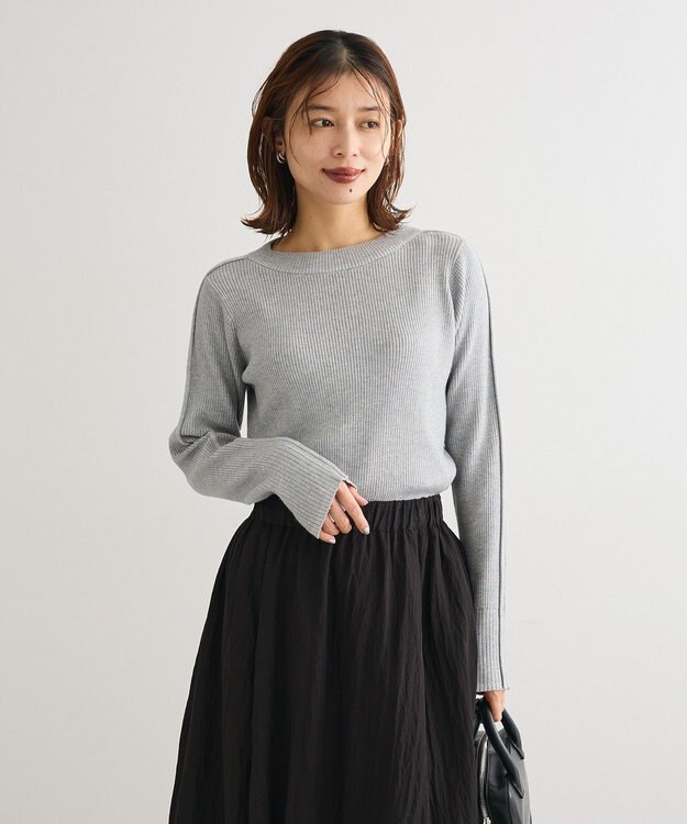 Green Parks ラメライン入りリブニットプルオーバー Gray Mixture