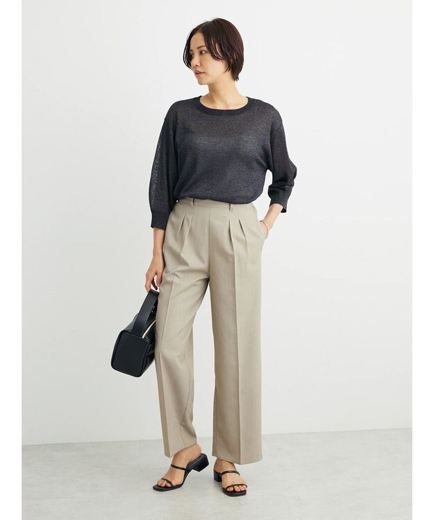 Green Parks ・ＥＬＥＮＣＡＲＥ　ＤＵＥバックパールシアー５分ニット Black