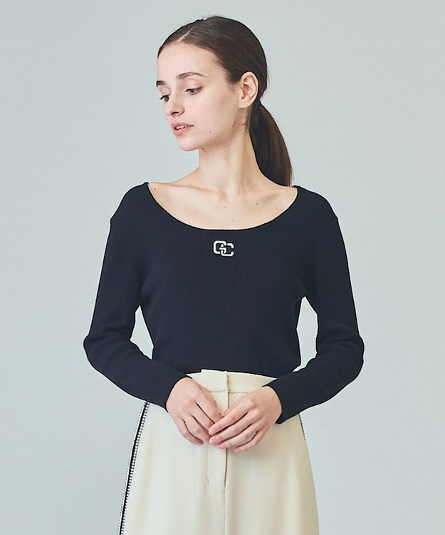 GRACE CONTINENTAL ロゴ刺繍リブトップ ブラック
